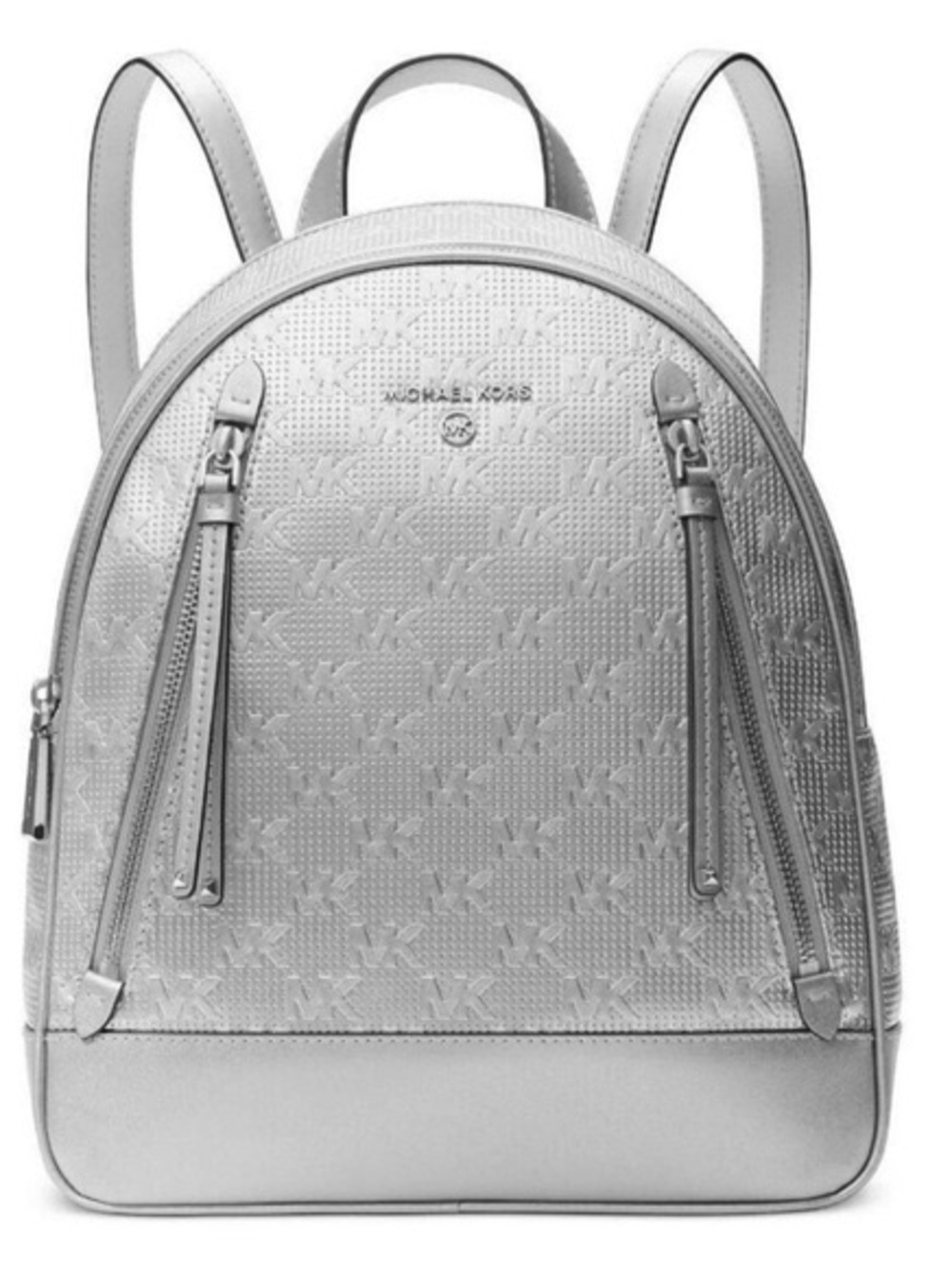 Michael Kors Metallic Silver MK Embossed Logo Backpack